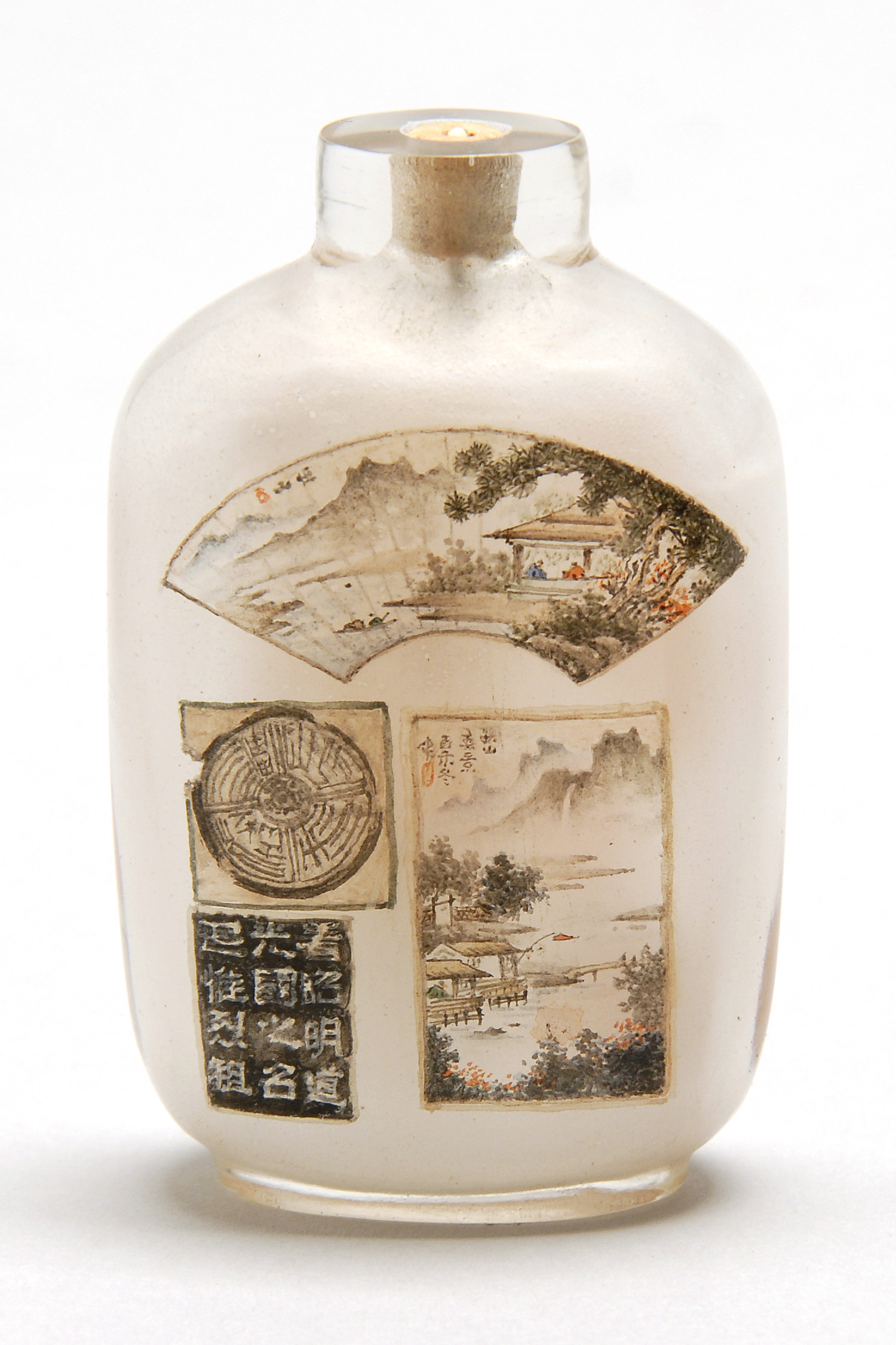 Appraisal: INTERIOR-PAINTED GLASS SNUFF BOTTLE Early th CenturySimulating rock crystal With