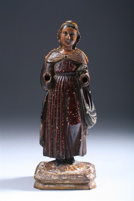 Appraisal: SPANISH COLONIAL CARVED AND POLYCHROME PAINTED WOOD SANTOS FIGURE th