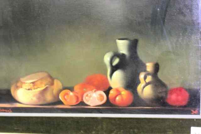 Appraisal: HUGGINS M W Oil on Canvas Still Life with Fruitsand