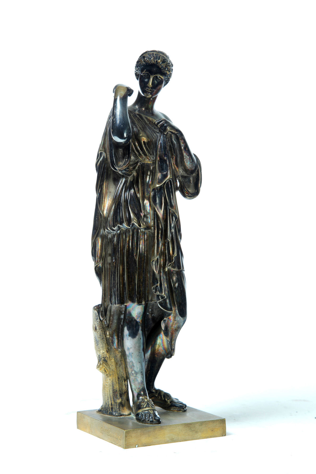 Appraisal: SILVER PLATED BRONZE FIGURE OF A GREEK GODDESS Continental mid