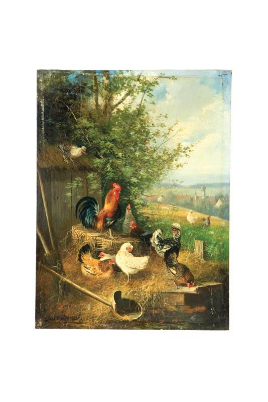 Appraisal: FARMYARD SCENE WITH CHICKENS EUROPEAN TH CENTURY Oil on panel