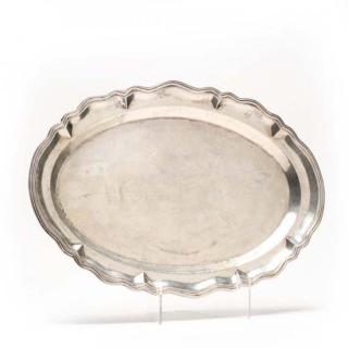 Appraisal: Vintage Peruvian Silver Oval Tray marked for silver hallmarked hand-wrought