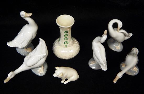 Appraisal: Belleek and Lladro figurines and vase seven pieces Lladro five