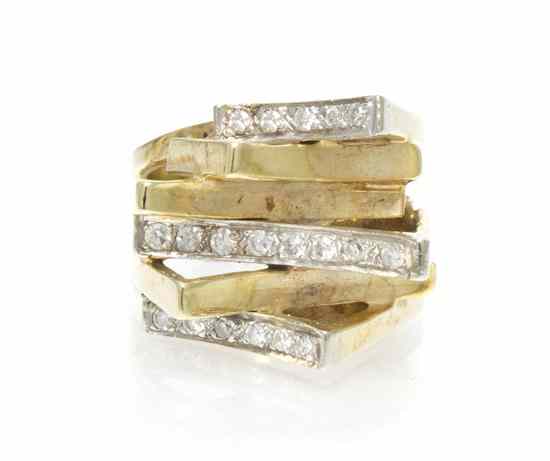 Appraisal: A Karat Yellow Gold and Diamond Sculptural Ring containing round