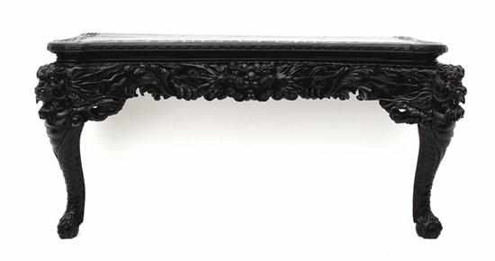 Appraisal: Oriental carved hardwood console table late th century shaped rectangular