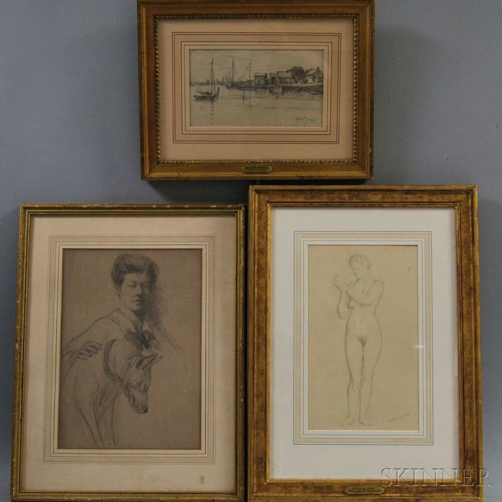 Appraisal: Three Framed Drawings William McGregor Paxton American - Standing Nude