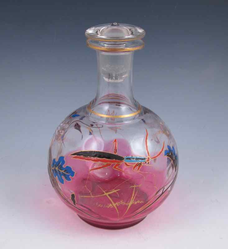 Appraisal: MOSER QUALITY ENAMELED DECANTER Cranberry fade to clear '' h