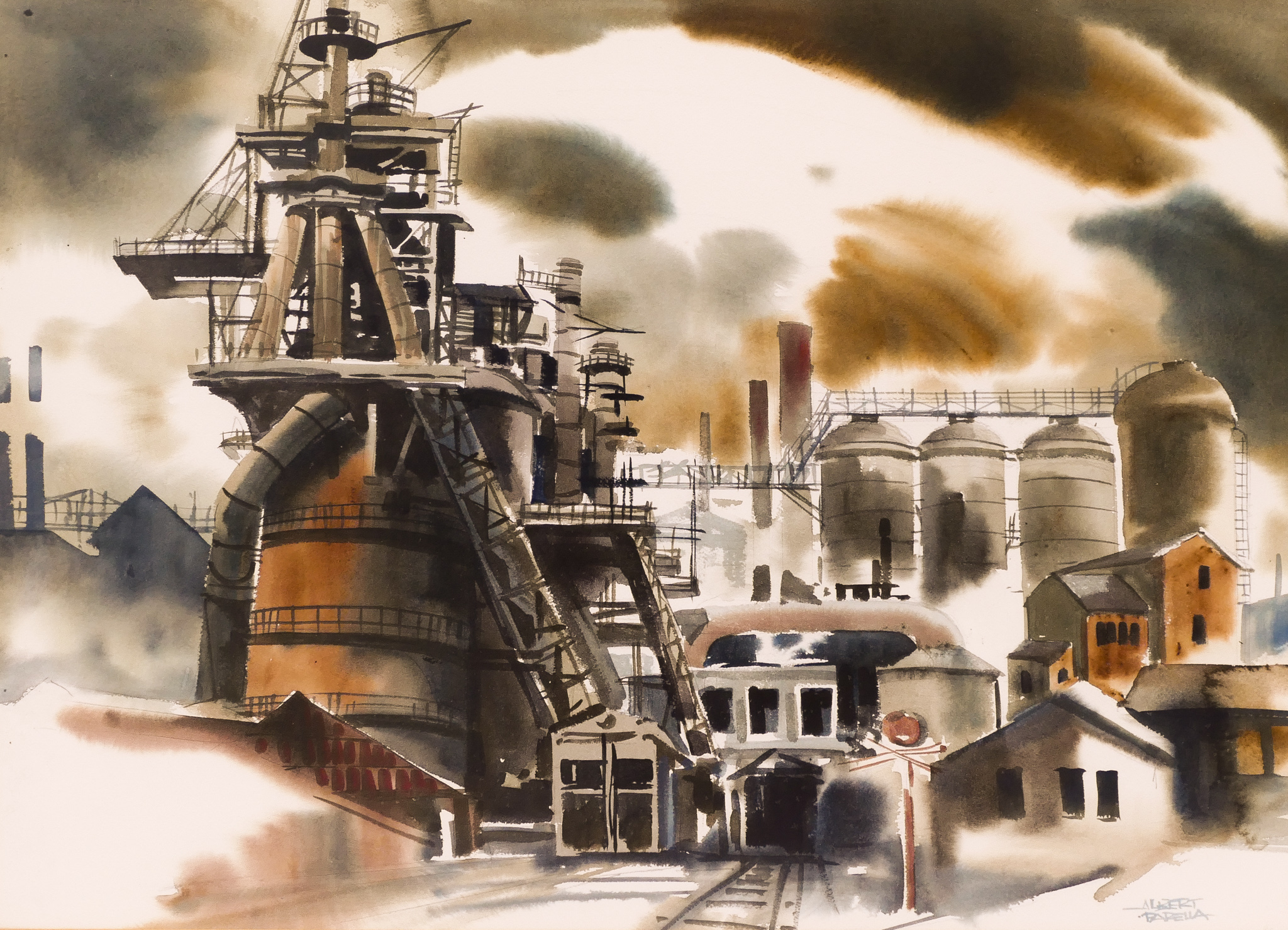 Appraisal: Albert Parella - Ohio ''Coal Mining Plant'' Watercolor on Paper