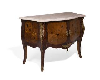 Appraisal: A LOUIS XV STYLE KINGWOOD MARQUETRY AND ORMOLU MOUNTED MARBLE