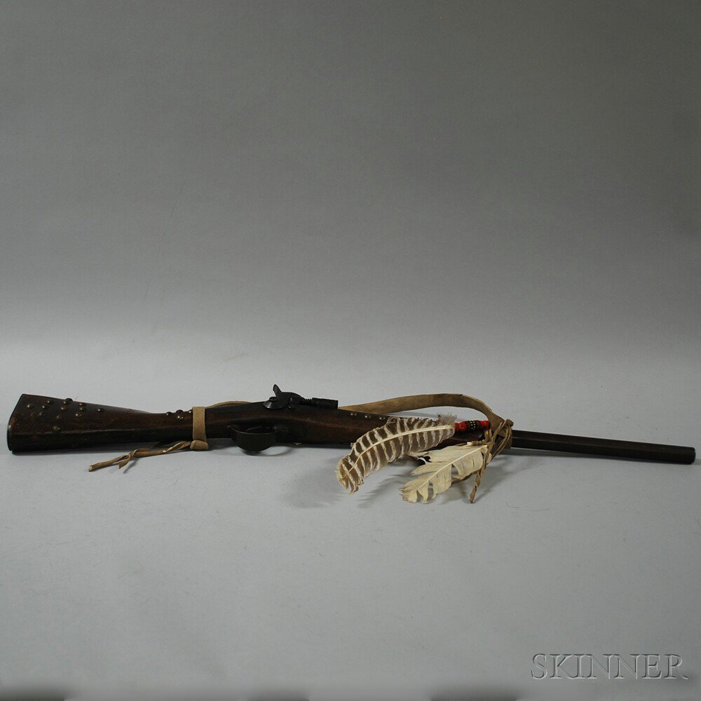 Appraisal: Continental Breech-loading Gun with Native American-themed carvings and beadwork lg