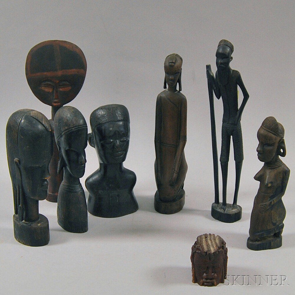 Appraisal: Eight Carved Wooden African Figures ht to in Estimate -