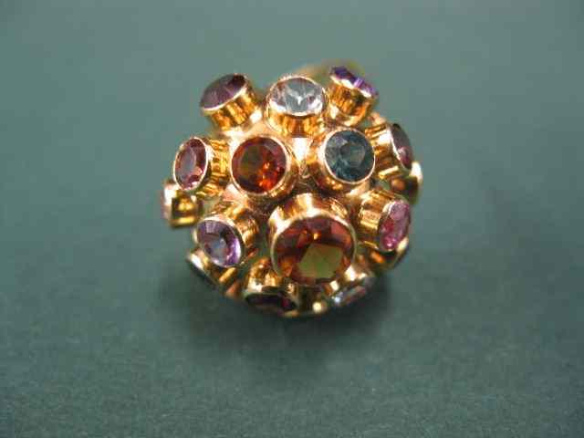 Appraisal: Gemstone ring various gems in kyellow gold ''Sputnik'' style 's