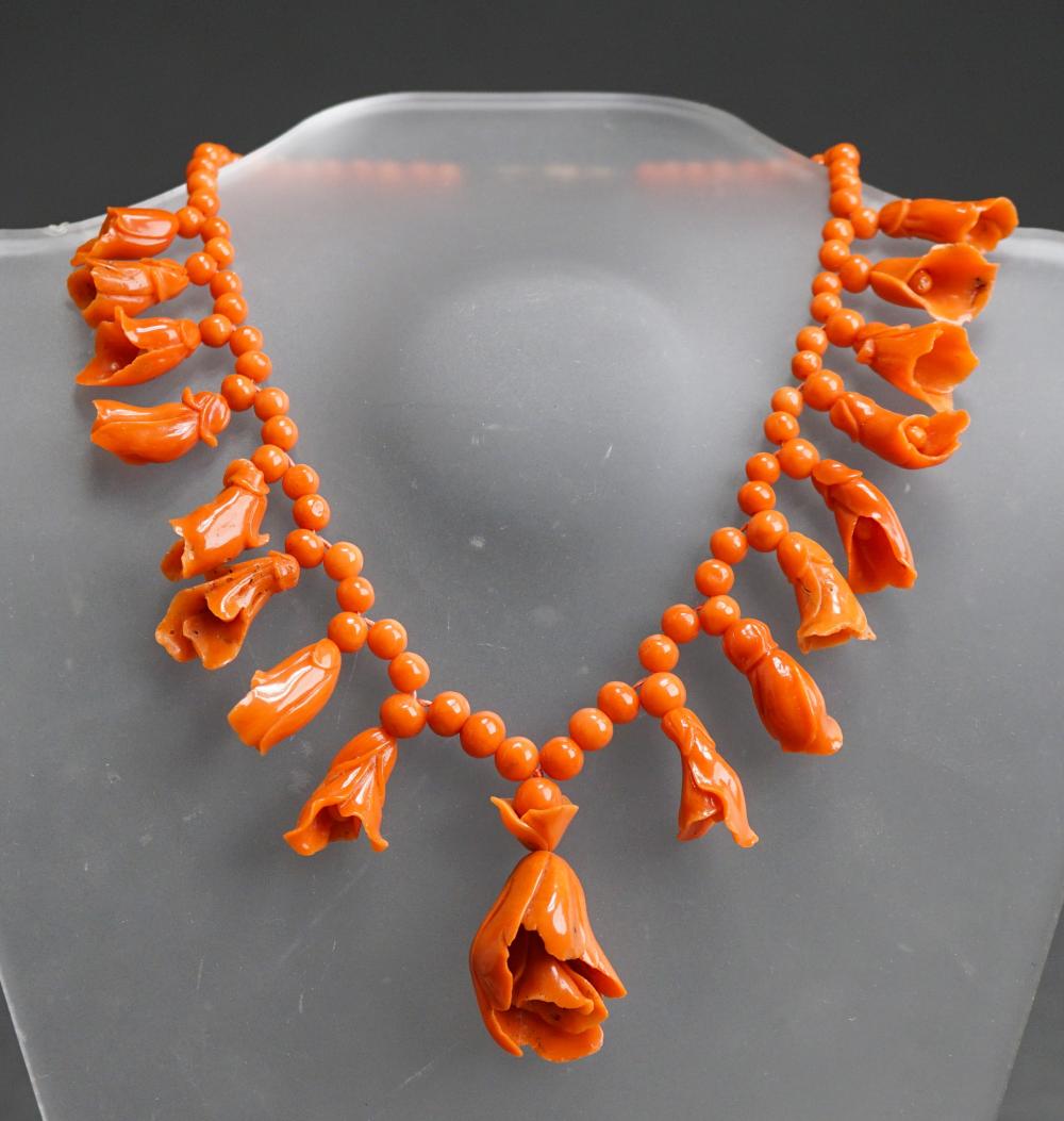 Appraisal: Victorian Carved Coral Necklace L in