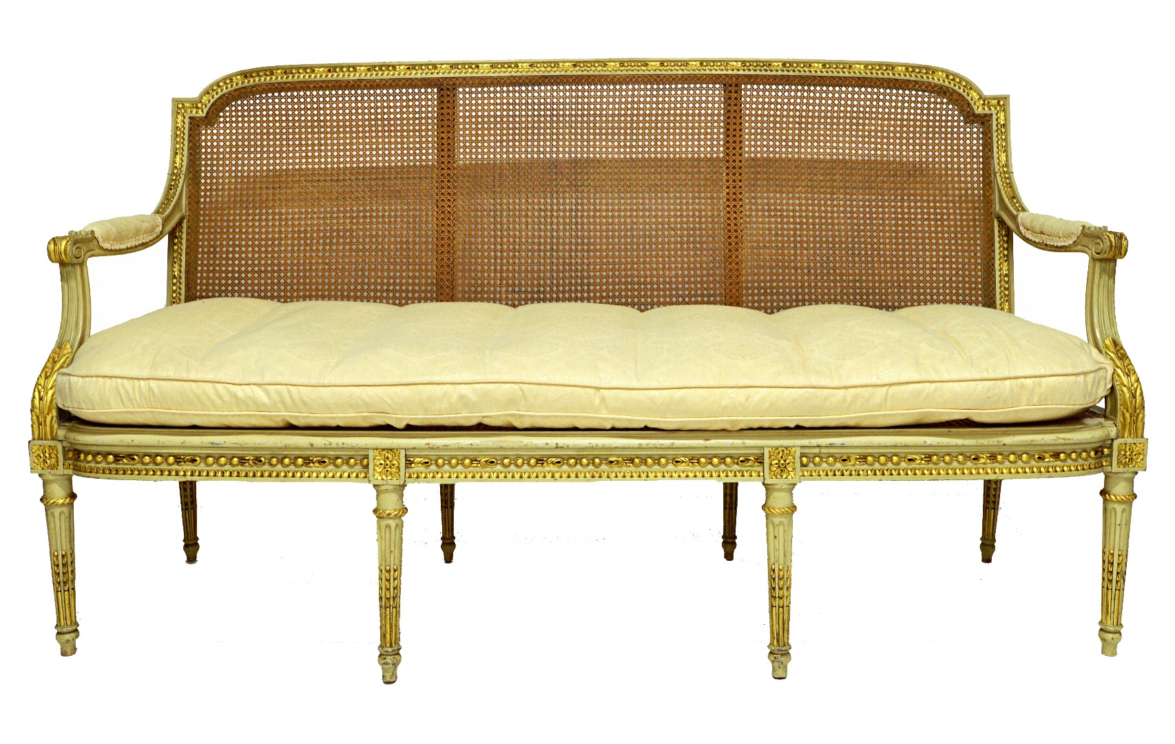 Appraisal: A Louis XVI style cream painted parcel gilt open arm