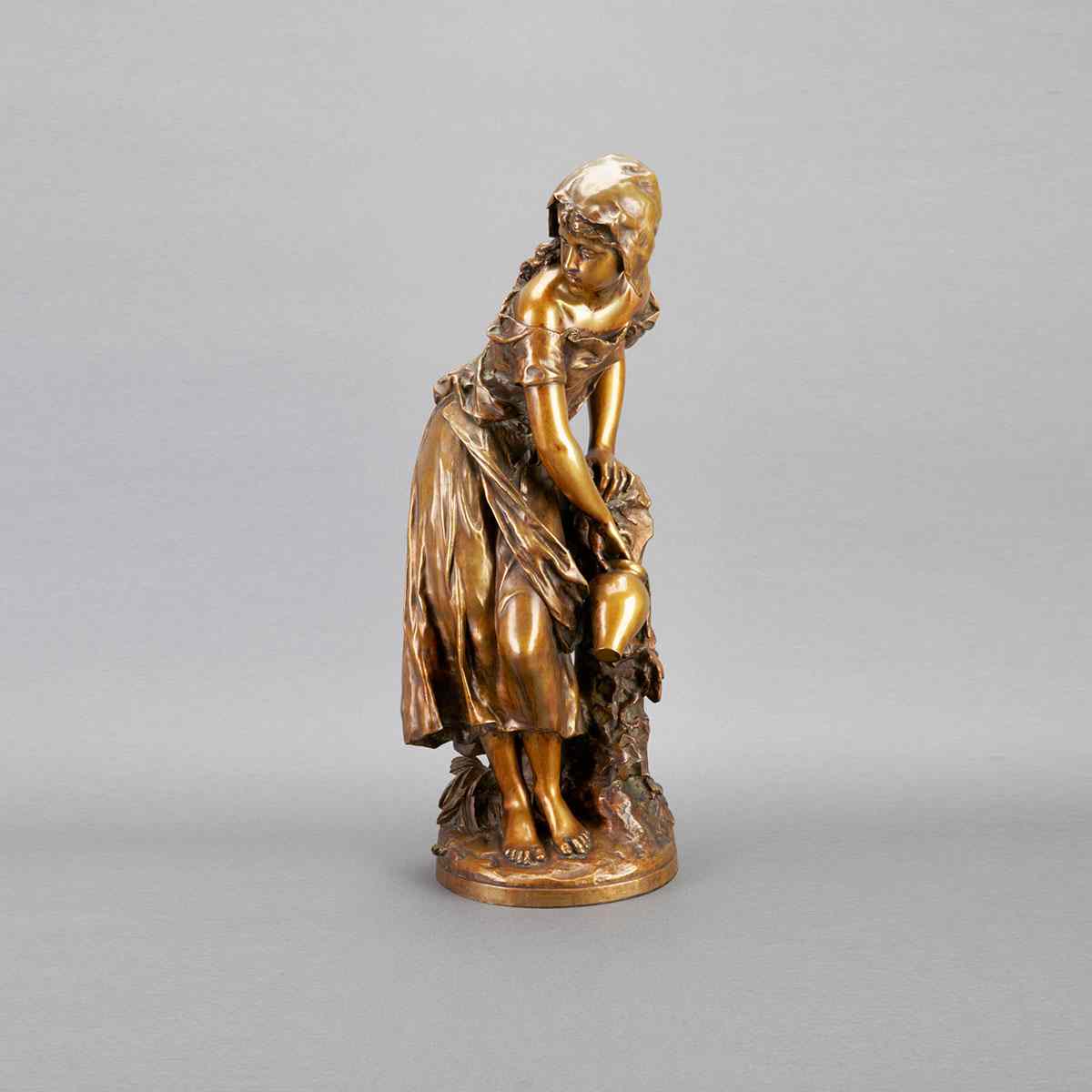 Appraisal: Mathurin Moreau FRENCH - AT THE SPRING bronze figure of