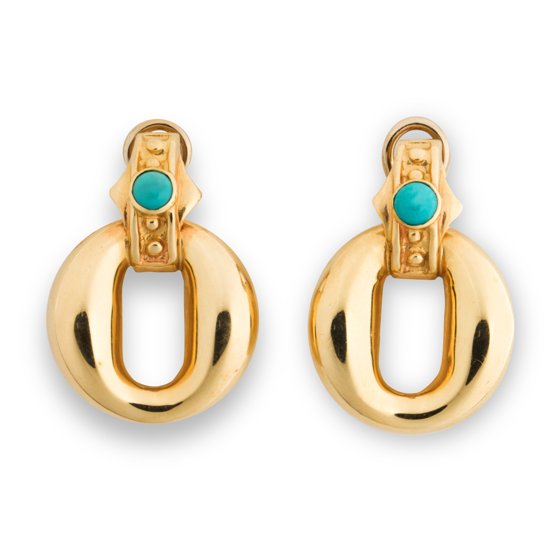 Appraisal: A PAIR OF TURQUOISE AND FOURTEEN KARAT GOLD EAR CLIPS