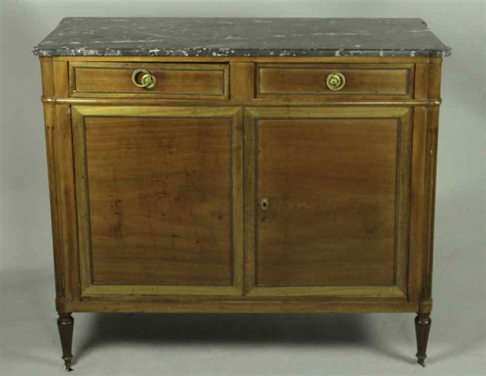 Appraisal: DIRECTOIRE STYLE MARBLE TOP MAHOGANY BUFFET the rectangular outset marble