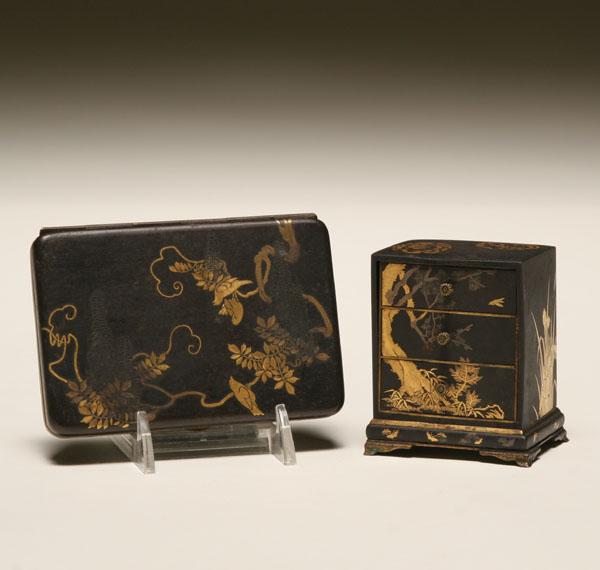 Appraisal: Japanese damascene metal compact and chest the compact coin purse