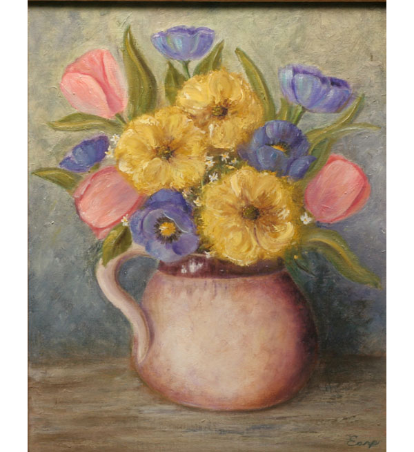 Appraisal: Vintage floral still life oil on board Signed Earp lower