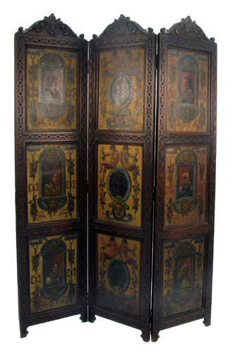 Appraisal: ENGLISH RENAISSANCE STYLE THREE-PANEL FLOOR SCREEN c - each carved