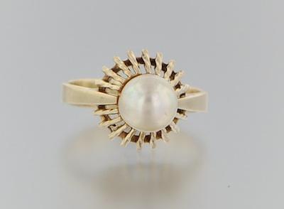 Appraisal: A Ladies' Pearl Ring k yellow gold ring features a