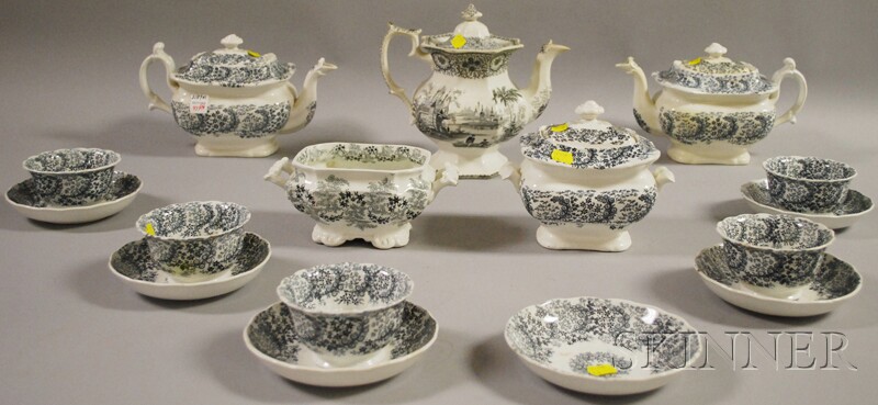 Appraisal: Fifteen Pieces of Alcock Black and White Transfer Victoria Pattern