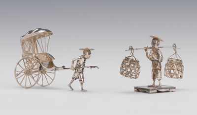 Appraisal: A Chinese Silver Miniature Rickshaw and Driver and a Figure