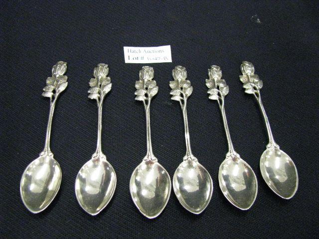 Appraisal: Set of Fancy Floral Demitasse Spoons fine silver European Sterling