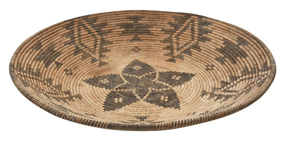 Appraisal: Apache Polychrome Decorated Coiled Basket Tray American Southwest early th