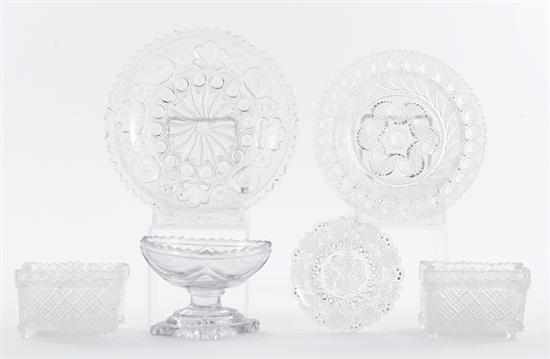 Appraisal: Colorless pressed lacy glass cup plates salts and dish circa