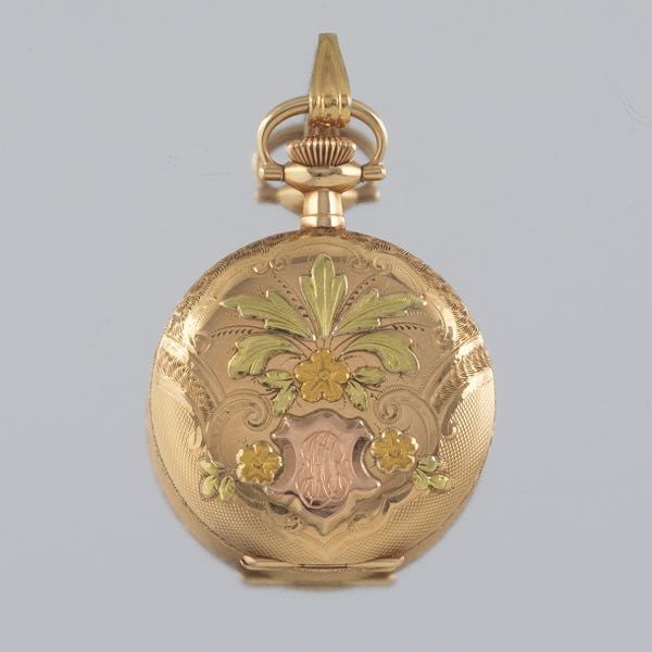 Appraisal: K HAMPDEN LADIES' HUNTER'S CASE POCKET WATCH Case width mm