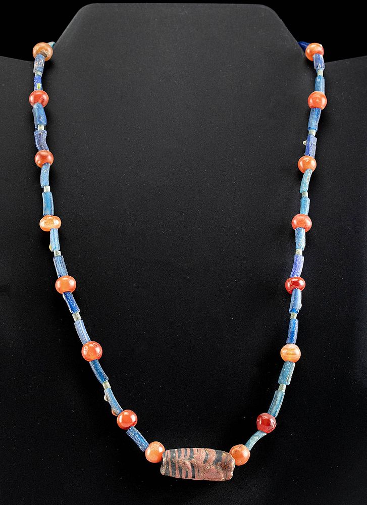 Appraisal: Egyptian Carnelian and Glass Bead Necklace Ancient Egypt Third Intermediate