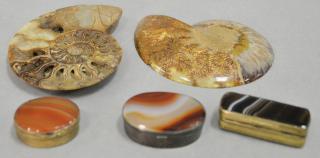 Appraisal: Four piece lot to include three silver and agate snuff