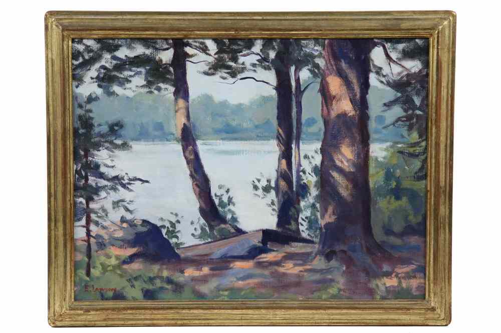 Appraisal: OOC - Lake Landscape titled 'Belgrade Lake' signed lower left