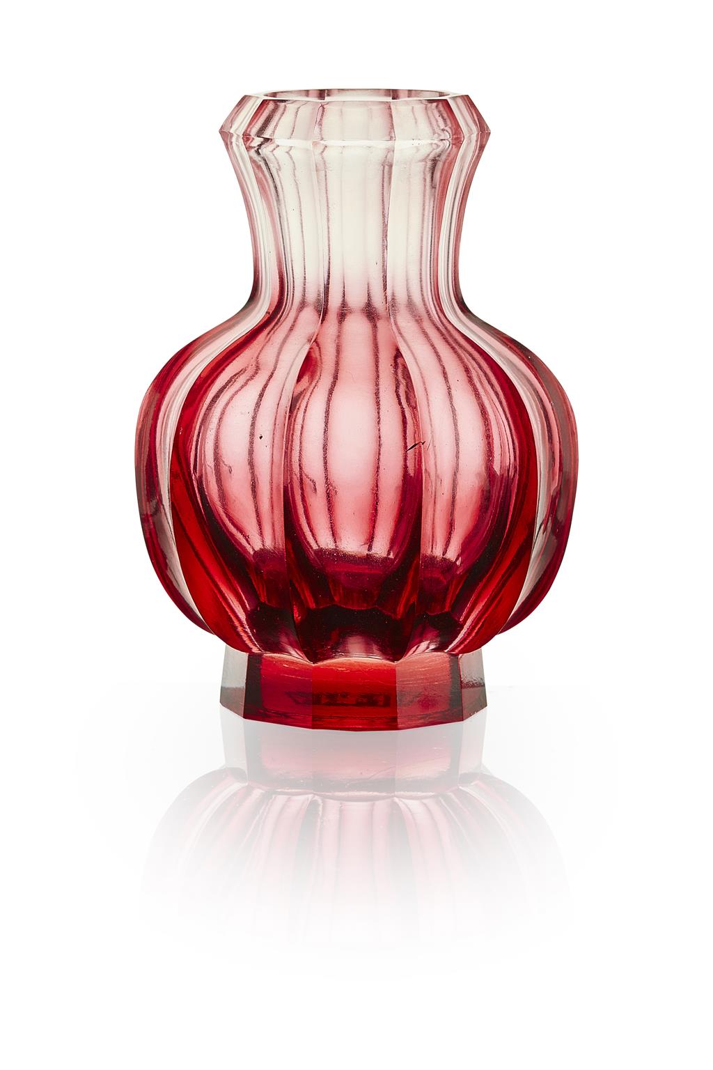 Appraisal: IMPERIAL TRANSLUCENT RUBY-RED GLASS FLUTED VASE FROM THE PALACE WORKSHOPS