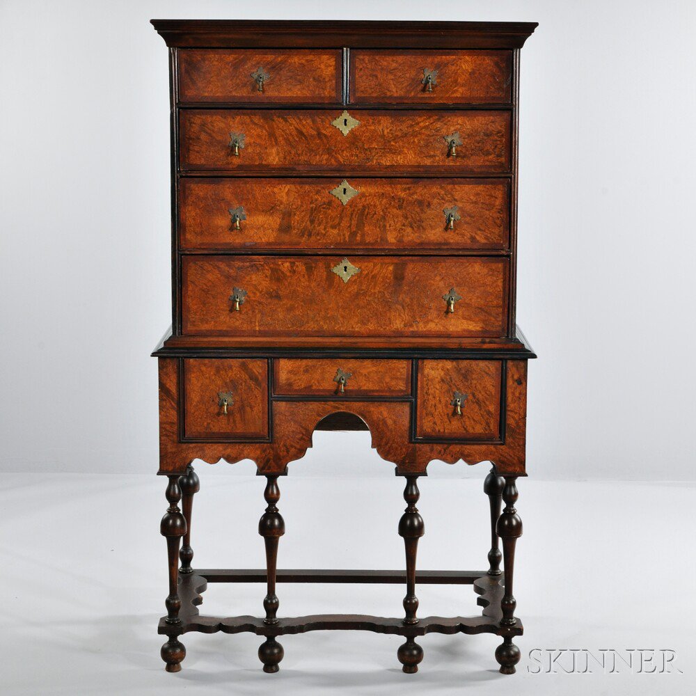 Appraisal: William and Mary-style Burl Veneer High Chest England th century