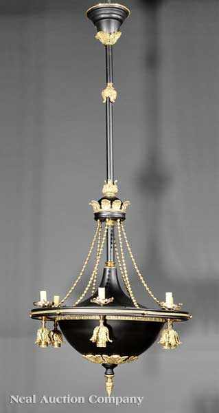 Appraisal: An Empire-Style T le and Gilt Bronze Twelve-Light Chandelier standard