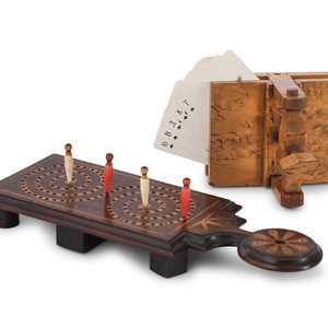 Appraisal: Two Carved Wood Game Elements comprising cribbage board and a