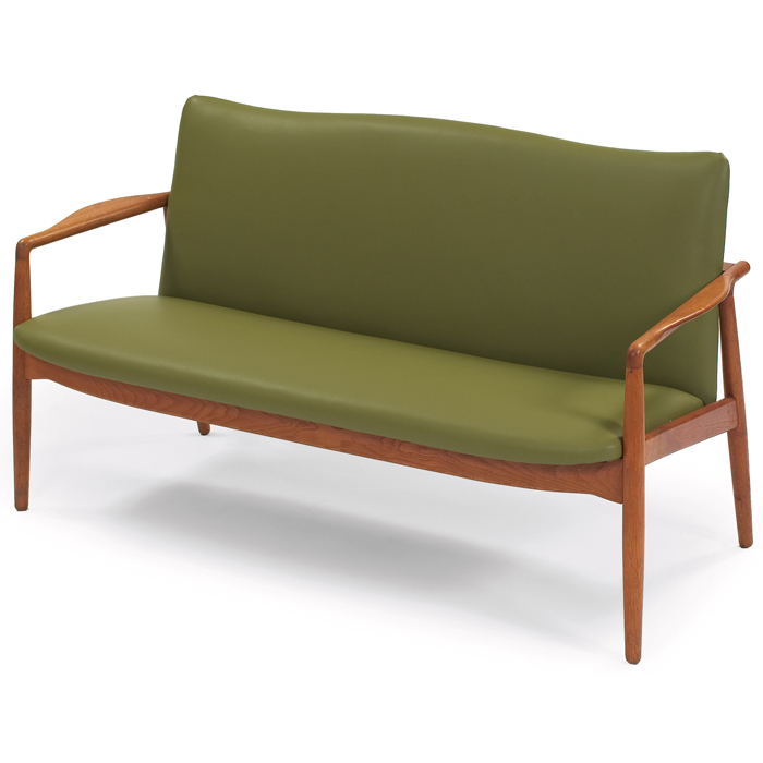 Appraisal: Danish Modern bench oak frame with paddle-shaped arms and exposed