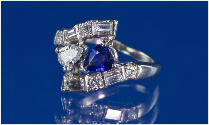 Appraisal: Platinum Diamond And Sapphire Ring The Centre With A Pear