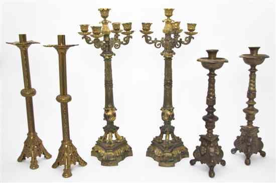 Appraisal: A Pair of Neoclassical Gilt Bronze Five-Light Candelabra each having