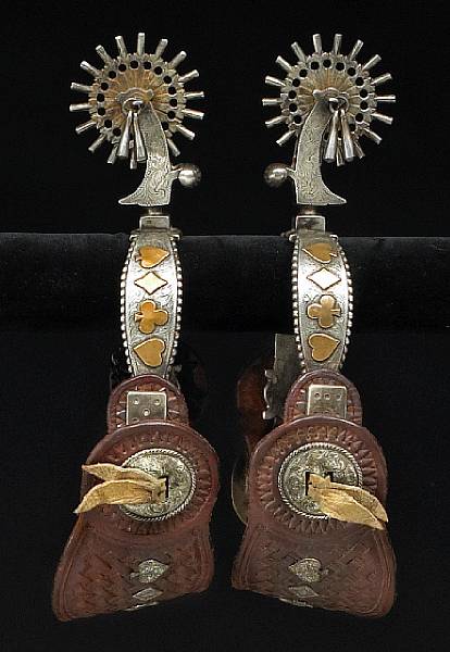 Appraisal: A pair of silver-mounted card suit spurs by Ernie Marsh