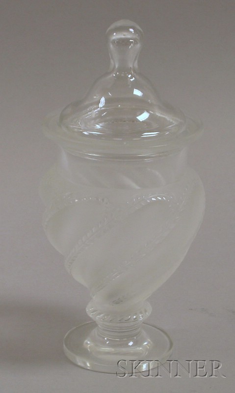 Appraisal: Lalique Colorless and Frosted Molded Art Glass Footed Jar with