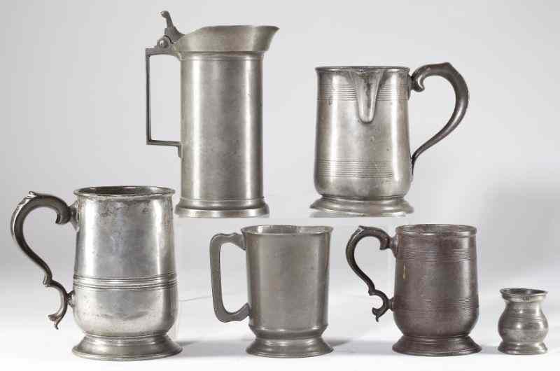 Appraisal: Six th century Pewter Articlesto include a French flagon in