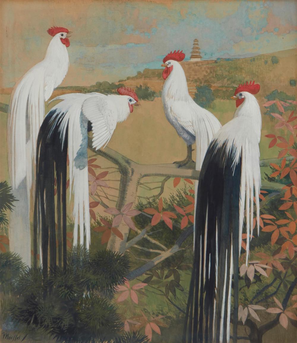 Appraisal: Julius Moessel - Chicago Il Asian fowl Gouache on board