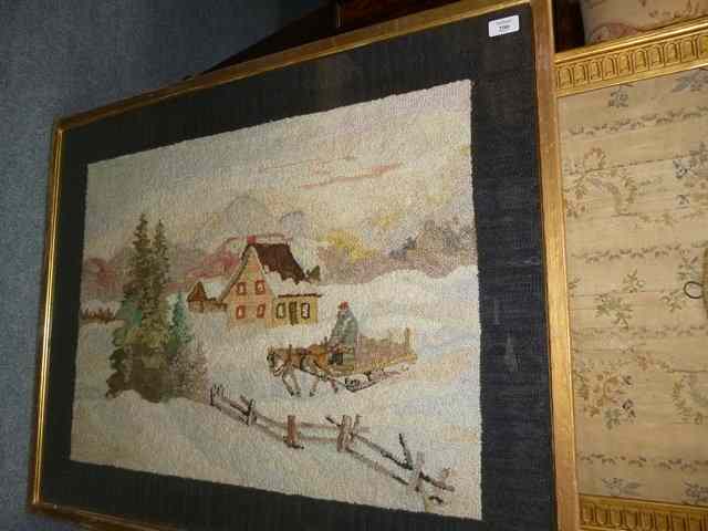 Appraisal: A KNOTTED WOOL WORK PICTURE of a Winter scene possibly