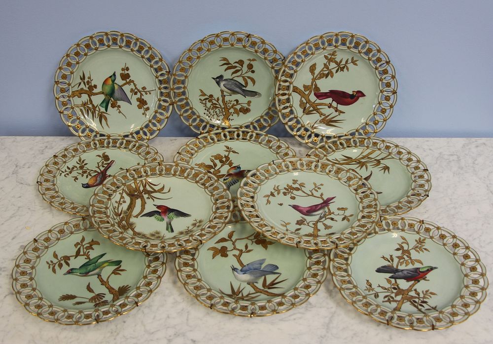 Appraisal: Minton Reticulated Bird Decorated Porcelain Plates From a Pawling NY