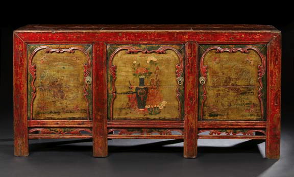 Appraisal: Sino-Tibetan Polychromed Side Cabinet th century the rectangular body painted