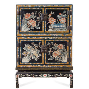 Appraisal: A Chinese Export Lacquered Two-Part Cabinet on Stand Charlotte Horstmann