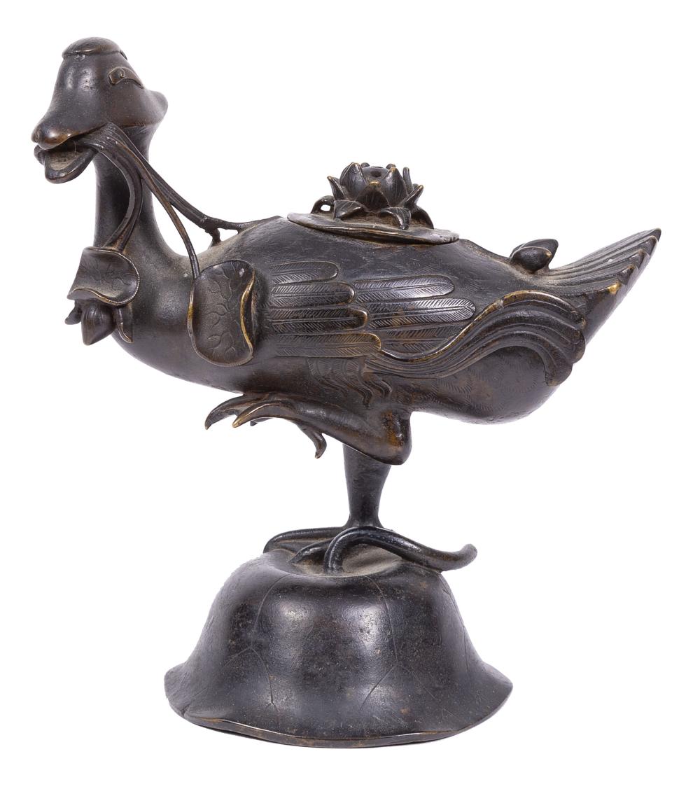 Appraisal: Chinese Bronze Mandarin Duck-Form Censer probably early Qing Dynasty -